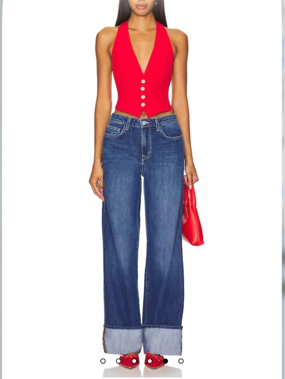 L'AGENCE Miley Wide-Leg Cuffed Ultra High Waist Luxury Jeans Mid Blue Sz 29